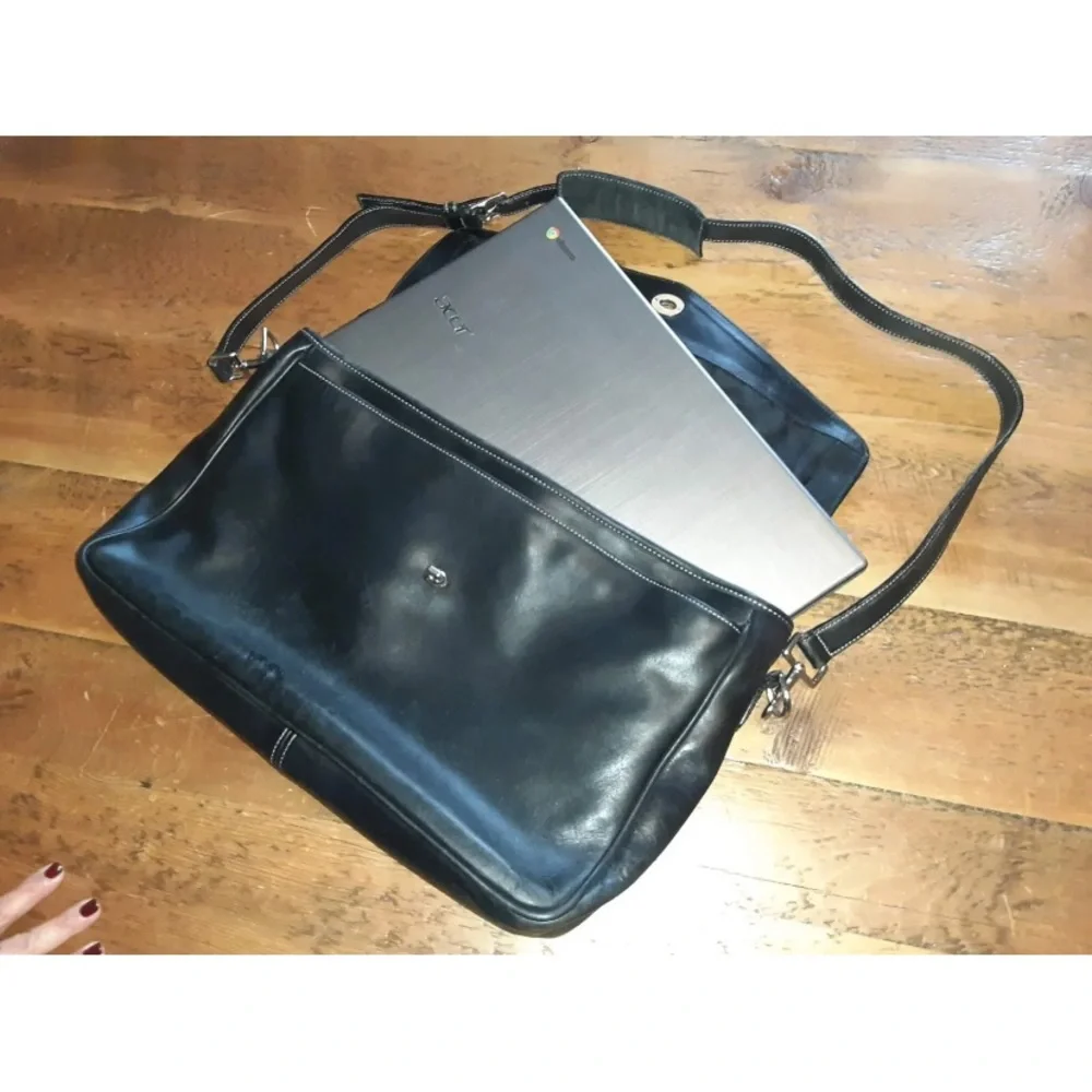 Coach Black Leather Laptop Bag with Shoulder Strap